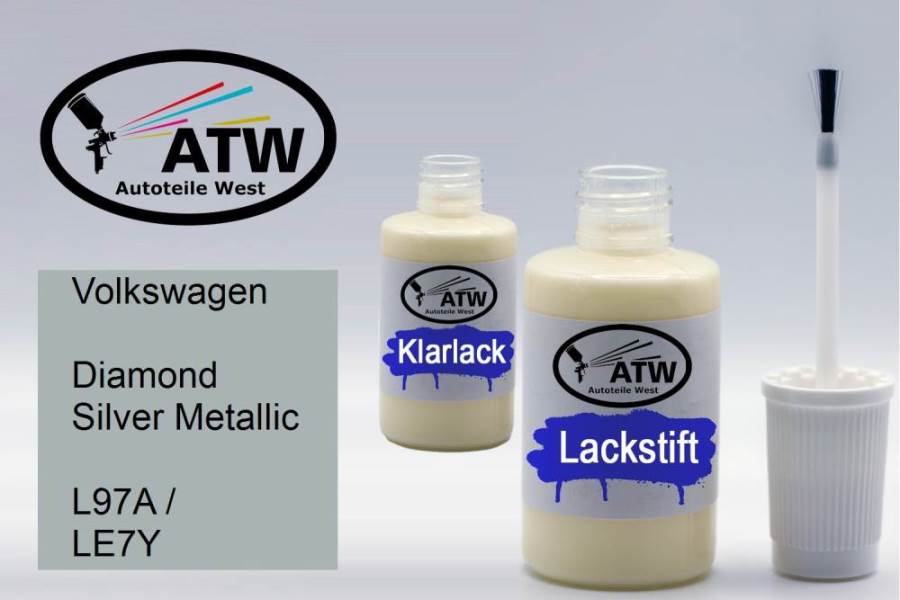 Volkswagen, Diamond Silver Metallic, L97A / LE7Y: 20ml Lackstift + 20ml Klarlack - Set, von ATW Autoteile West.